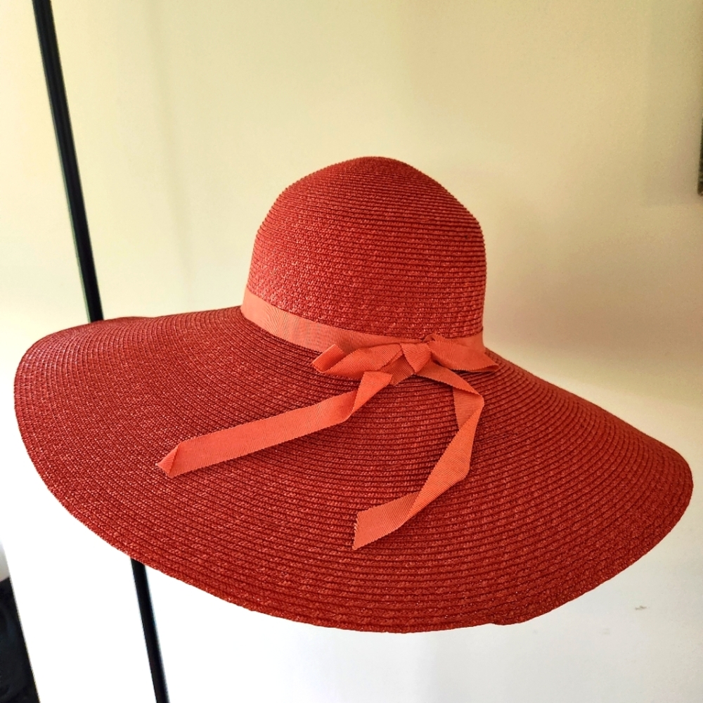 MapCaps Summer Wide Brim Beach Hat Burnt Orange Coral